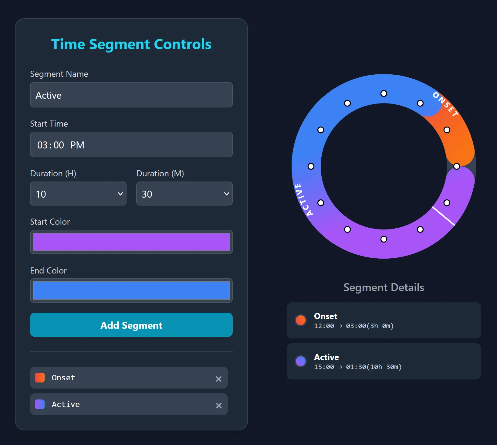 Time segment controls — the dial builder